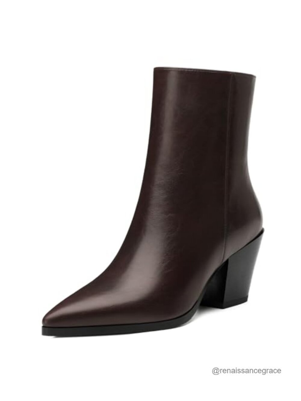 Womens Ankle Boots Chunky Low Heel Pointed Toe Faux Leather Booties